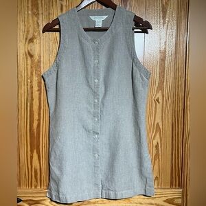 Compagnie International VTG 100% Linen Sleeveless Button-Up Tunic Shirt Neutral